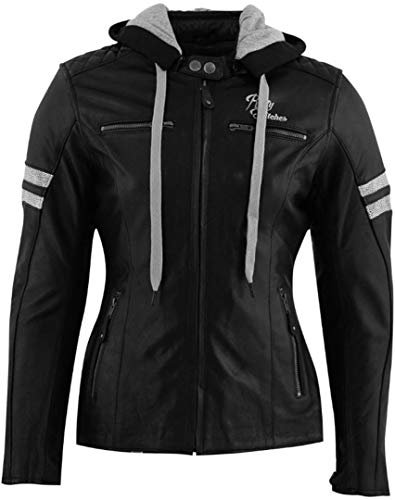 Rusty Stitches Super Joyce Hooded V2 Damen Motorrad Lederjacke, schwarz/grau/weiß, 52