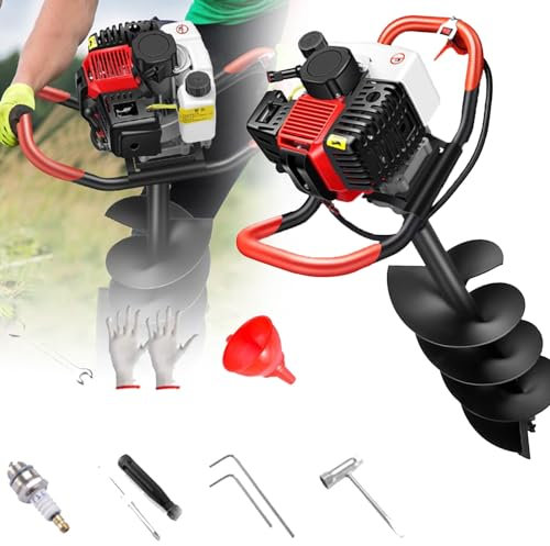 Earth Auger Post Hole Digger, 2-Stroke Gas Powered Borer, Fence Ground Drill, Portable Lightweight Petrol Piledriver - 158cc Auger