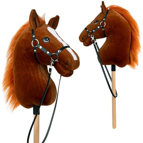 Pink Papaya Hobby Horse Merle, mit Halfter und Trense, Steckenpferd fürs Hobby Horsing, Pferd zum Reiten für Kinder