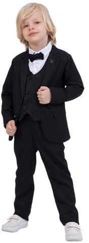 Suit for Boys | 5-Piece Set Shirt, Pants, Vest, Jacket, and Bow Tie | Party and Formal Wear for Boys Aged 1-13 Years (UK, Age, 10 Years, 11 Years, Regular, Black)