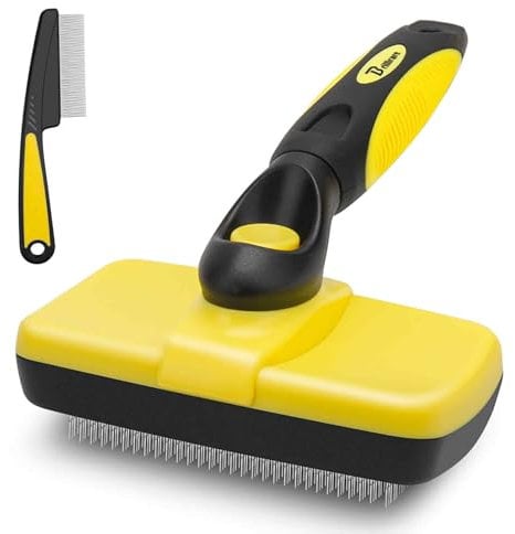 Brillirare Self-Cleaning Slicker Brush+Free Stainless-Steel Comb, Easy to Clean Dog Brushes, Retractable Pet Brush, Premium Grooming Tool, for Small, Medium&Large Dog&Cat with Short, Long Hair