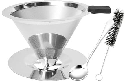 Pour Over Coffee Filter, Stainless Steel Reusable Drip Coffee Filter, Coffee Filter Cup, Slow Drip Paperless Coffee Filter, with Spoon and Cleaning Brush, for 1-2 Cup Brew