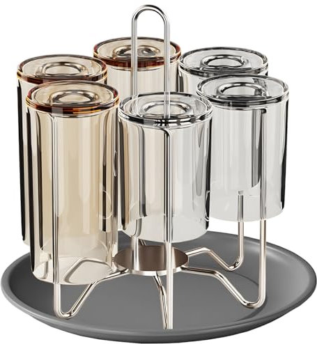 Chemlliy Cup Drying Rack Stand, Stainless Steel 6 Cups Mug Drying Rack Drainer Holder, Countertop Cup Rack Dryer for Glasses, Tumbler, Water Bottle
