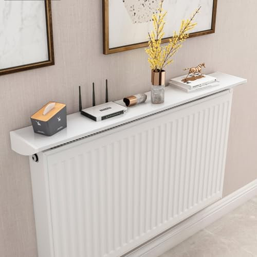 Tablette Radiateur sans Percer avec Supports, Cache Radiateur Blanc 15cm de Large Étagèree Radiateurs en Alliage D'Aluminium pour Protéger Les Murs, Capacité de Charge 28kg,L 130cm/51.2in
