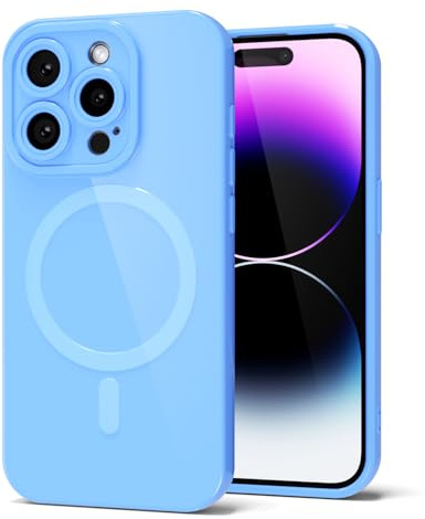 Svanove for iPhone 14 Pro Max Phone Case Silicone Magnetic, Compatible with Magsafe Case Cute for Women, Girly Glossy Jelly Rubber Thin Slim Hard Plastic Mag Safe & Camera Cover Protection, Light Blue