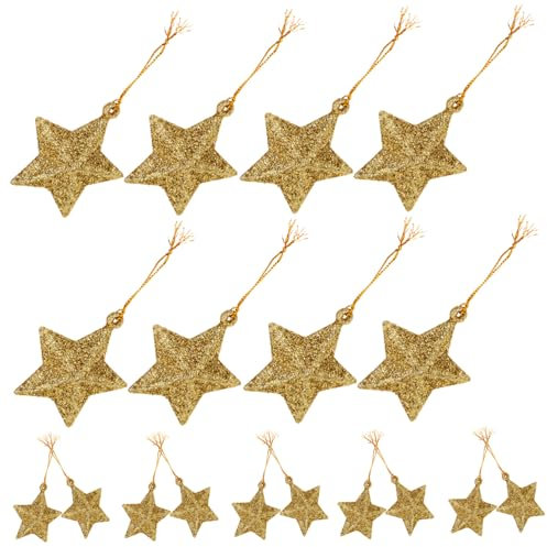 MOLUCKFU 24 Stück Goldene Sternförmige Weihnachtsbaumanhänger aus PVC 5cm Festliche Weihnachtsdekoration für Party und Weihnachtsfeier