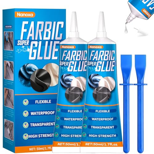 Nanoxa 100ml Fabric Glue, Extra Strong Quick Bond Fabric Adhesive, Machine Washable and Permanent Bond for Clothing Hemming, Leather, DIY Crafts, Doll Repair, Upholstery, Textile, Felt and Badges