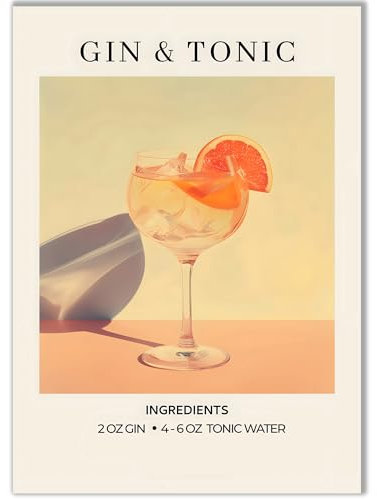 Happymotive – Premium Cocktail Poster wahlweise in DIN A3 oder DIN A4 – Premium Druck auf 300g Papier – Wanddekoration für Bar, Küche und Homebar, Office ohne Rahmen Gin Tonic A4