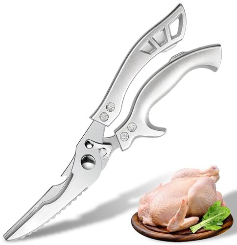 Plys Geflügelschere Scharf Hähnchenschere Knochenschere: Edelstahl Fleischschere Hochwertig Schere Küche Haushaltsschere Silber Allzweckschere für Hähnchen