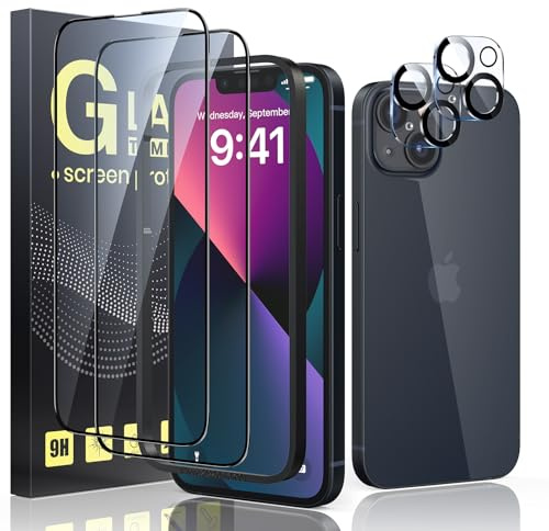 Guretok 2+2 für Panzerglas mit Schwarz Rand für iPhone 13 mini mit Kameraschutz 5,4 [Mit Frame], 9H Schutzfolie für iPhone 13 mini Panzerfolie [Anti-Bläschen] [Kratzfest] [HD Klar]