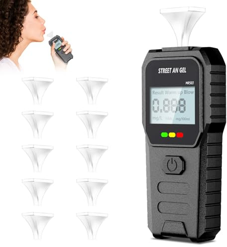 Etilometro Portatile Certificato, Alcol Test Professionale con Display Digitale LCD, Chip ad Alta Sensibilità e 10 Bocchini , Precisione di Grado, Misuratore Alcolico per Uso Domestico e Personale
