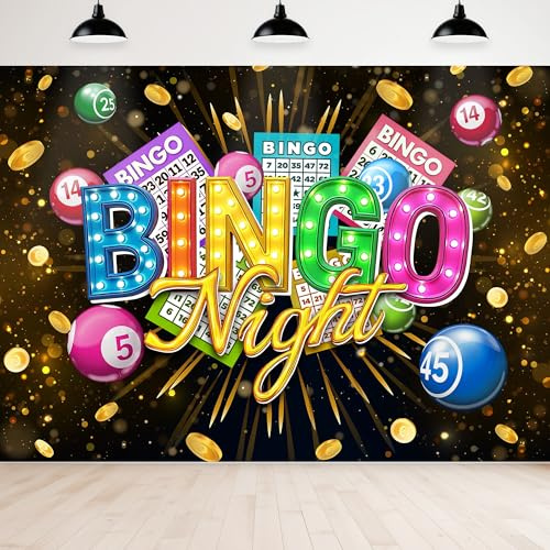 Newsely Bingo-Nacht-Hintergrund, 7 x 5 cm, Fotografie, Spielzeit, bunte Billardkarten, Münzen, Snooker-Wettbewerb, Gewinnball für Erwachsene, Hintergrund, Gamer, Party-Dekorationen, Banner