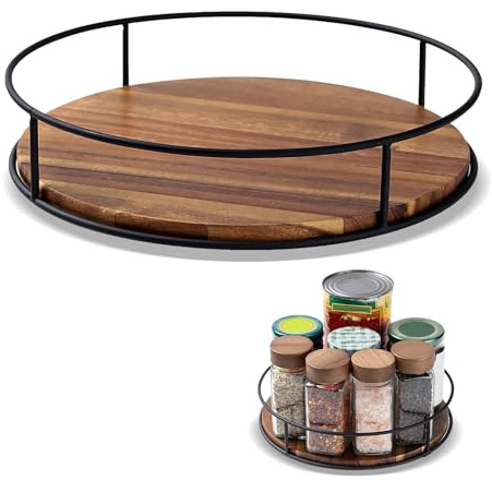 Vassoio girevole in legno, porta spezie girevole da 30 cm, vassoio girevole in legno a 360°, organizer girevole, piatto girevole, per cucina, piano di lavoro, mobiletto