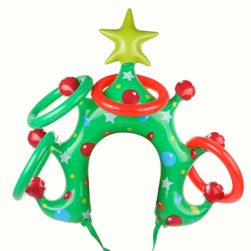 LALASTYLE Christmas Tree Ring Toss, Inflatable Christmas Tree Collar, Head Mounted Party Inflatable PVC Ring for Family Indoor Outdoor School Christmas