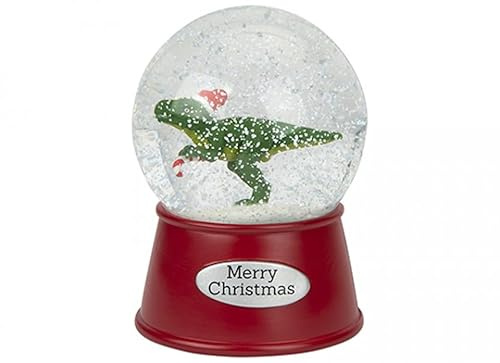 PMS Dinosaurier-Wasserkugel mit Musik zum Aufziehen, 10 cm, musikalische Schneekugel mit festlichem T-Rex-Design, lustige Weihnachtsdekoration und saisonale Dekoration