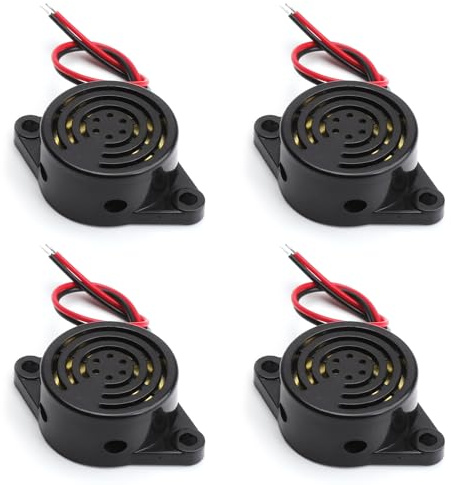 HENGBIRD 4 Pezzi Cicalino Elettronico Buzzer Piezo Attivo 3V 12V 24V CC Cicalino Tono di Allarme 95dB Suono Forte Generatore di Segnale Permanente Suoneria Tono Continuo per Sistemi di Sicurezza e di