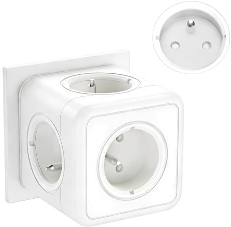 Multiprise Murale Française, 5 en 1 Multiprise Cube avec 5AC Prise, Blanc | Multiprise Adaptateur Secteur 3680W, Prise Cube Convient pour Bureau, Maison, Cuisine