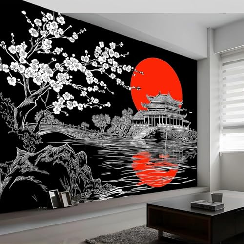 Fototapete Japanische Cherry Blossoms Tapete 300x210 cm (WxH) Fototapeten Schlafzimmer Wohnzimmer Moderne 3D Effekt Wandtapete Japanischer Stil Vliestapete Wand Dekoration Poster Foto Tapeten w.707