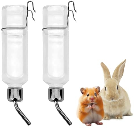 Bouteille d’Eau Automatique avec Support 350ml pour Lapins, Cochons d’Inde, Hamsters, Chinchillas - Ensemble de 2 - Matériaux Premium,Conception Anti-Débordement, Installation Facile,Économie d’Espace