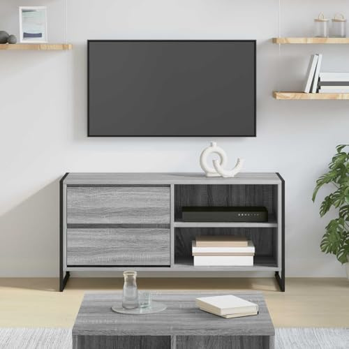Meuble TV Industriel Gris Sonoma 100 cm, Support Télévision Moderne avec Tiroir en Bois d'Ingénierie et Pieds Acier, pour Salon et Salle de Séjour, Assemblage Facile