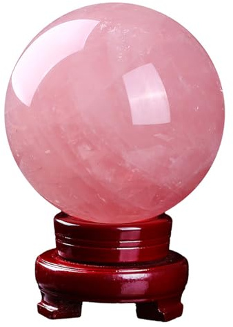 Crystal Sphere Rose Quartz Crystal Ball with Stand Handcrafted Polished Gemstone Ball for Divination Home Decoration,3cm