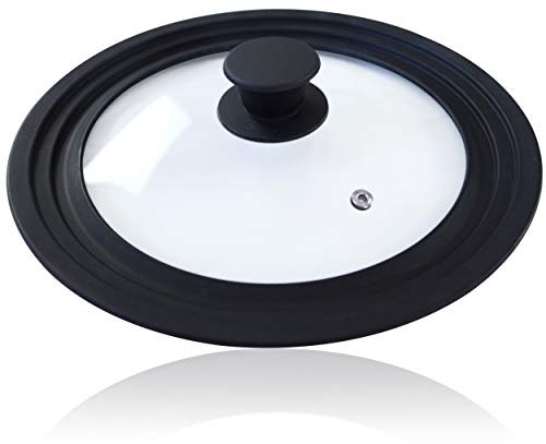 Tapa de vidrio Universal, tapas graduadas de cocina, de tamaño múltiple, 10” / 25.5 cm, 10.8” / 27.5 cm, 11.6” / 29.5 cm (bordes exteriores 31 cm / 12.2”) para ollas y sartenes, negro