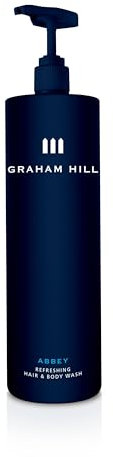 GRAHAM HILL Abbey Refreshing 2 in 1 Hair & Body Wash, 1000 ml Moisturizing Mens Shower Gel for Everyday Body Care and Sensitive Skin, Woody- Bergamot Scent, Mens Body Wash and Nurturing Shampoo
