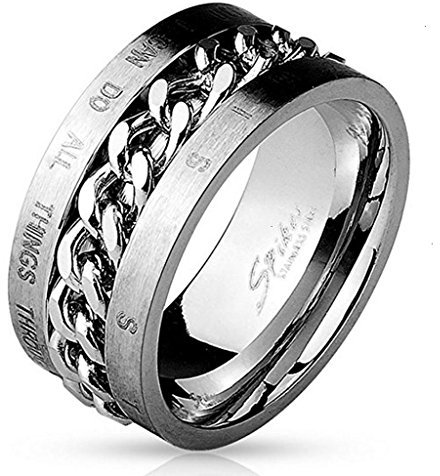 beyoutifulthings BIBELVERS Ketten-Detail Band-Ring Chirurgenstahl 316L Verlobungs-Ring Partner-Ring Trau-Ring Silber Schwarz Gold 47(15)-75(24)
