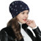 DonDon Mütze Damen Wintermütze Slouch Beanie gefüttert mit Stern Print dunkelblau