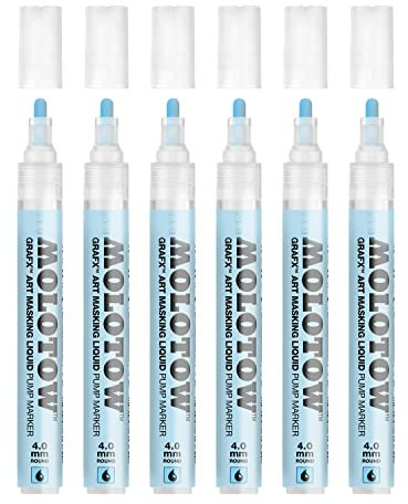 Molotow Masking Liquide Pump Marker 4 mm (Stift mit Maskierflüssigkeit, rückstandslos entfernbar, für fast alle Untergründe) blau abgetönt, 6 Stück