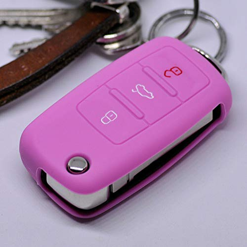 Auto Schlüssel Hülle Silikon Schutz Cover für VW Seat Skoda 3 Tasten ab 11/2009 / Farbe: Rosa