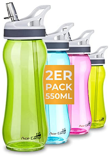 AceCamp Tritan 155359 Trinkflasche für 2 Sportflaschen, BPA-frei, mit Trinkhalm, 550 ml, Grün
