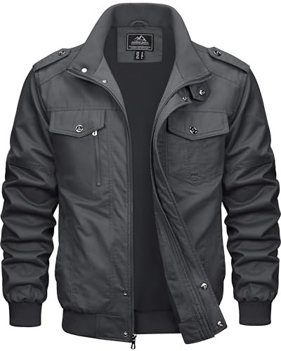 MAGCOMSEN Veste Militaire Homme, Cargo d'extérieur Mi-Saison Pour, Coupe-Vent, Pour le Printemps Décontractée en Coton, Col Montant, Veste de Travail à Poches Multiples