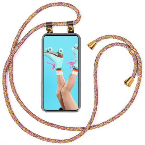moex Handykette für Huawei P30 Hülle mit Band abnehmbar, Handyhülle mit Kette zum Umhängen, Handyband 155 cm lang Stoff Kordel Umhängehülle, Handy Umhängeband, Rainbow