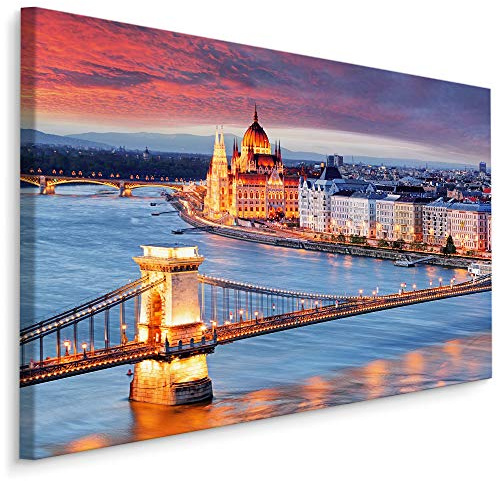 Muralo Bilder Stadt 120 x 80cm Bild auf Leinwand Wandbild Kunstdruck Budapest Kettenbrücke Leinwandbilder Schlafzimmer Wohnzimmer Wanddekoration Design Wand Bild Panorama Architektur