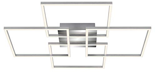 BRILONER Leuchten - Deckenleuchte, Deckenlampe dimmbar, inkl. Memoryfunktion, 2 LED-Module drehbar, 57 Watt, 4.800 Lumen, 3.000 Kelvin, Chrom-Alu, 724x724x80mm (LxBxH), 3131-018, Chrom/Aluminium