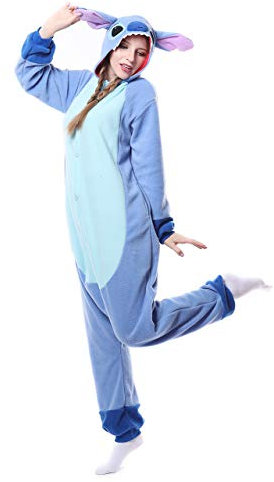 FunnyCos Pijama unisex de animal para adultos, disfraz de cosplay con capucha para adultos, Puntada azul claro, M