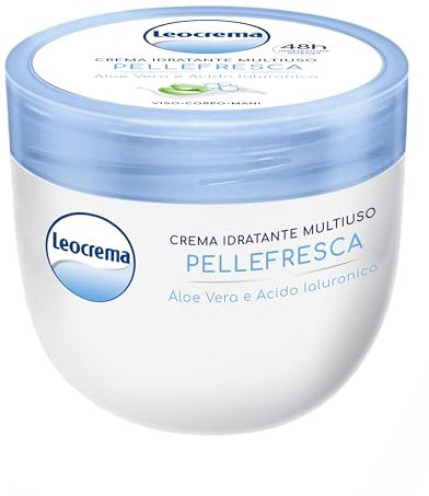 Leocrema - Crema Multiuso Pellefresca, con Aloe e Acido Ialuronico, Ottima per Tutta la Famiglia, 48 ore di Idratazione Intensa, 300ml