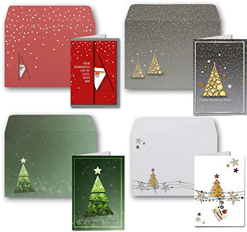 Weihnachtskarten - 20er Set mit Umschlägen- DIN A6/C6 - Klappkarten für Weihnachtsgrüße - 20 Stück - Frohe Weihnachten