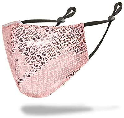 PREMIUM Gesichtsmaske mit Strasssteinen und Pailletten - Maske für Erwachsene, Damen und Herren (Rosa Pailletten)