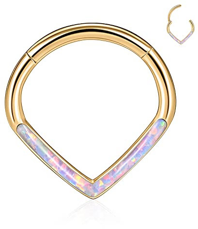 16G Tragus Ring Teardrop Lila Opal Daith Schmuck Septum Clicker Ring Helix Clicker Nasenringe Silber 316L Chirurgischer Stahl Klappsegment 8mm Knorpel Ohrringe Turm Muschel Piercing Schmuck