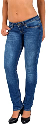 ESRA Damen Jeans Hose Hüftjeans Straight Fit Damen Jeanshose extra Tiefbund gerader Schnitt Low-Waist Jeans bis Übergröße G900