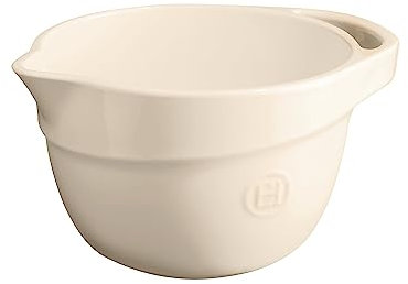 Emile Henry Bol de préparation saladier Cul de poule en céramique avec bec verseur et poignée 3.5 L - Argile