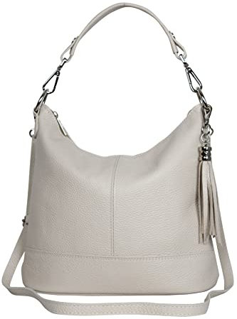 AMBRA Moda GLX09 - Damen Handtasche Schultertasche Beutel aus Echtleder (Beige)