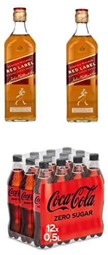 Coca-Cola/Johnnie Walker Red Label Blended Scotch Whisky (2 x 700ml) + Coca-Cola Zero Sugar - null Zucker und ohne Kalorien, EINWEG Flasche (12 x 500 ml)