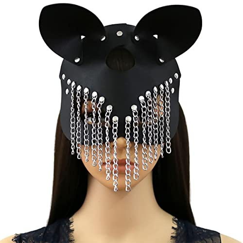 Adorling Masque d'Halloween pour femme - Masque de cosplay pour Halloween - Fille - Femme - Sexy - Demi-visage - Chat - Chaton - Masque en cuir - Halloween - Carnaval - Mascarade - Maquillage - Fête