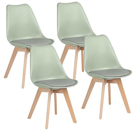 Brigros WeHome - Set 4 Sedie Candice, Sedie Sala Da Pranzo O Ufficio, Sedia Ergonomica, Seduta Imbottita Con Cuscino In Similpelle, Sedie Camera, Piedi In Legno Di Faggio, Arredamento Casa (Verde)