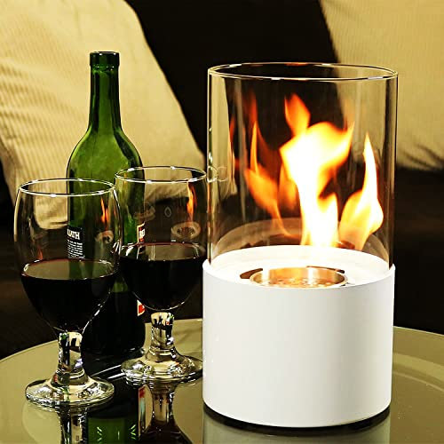 Mini Cheminée Personnelle, Cheminée à Alcool Ronde, Cheminée Au Bio-éthanol De Table De Décor De Paysage De Feu Réel, Brasero De Bureau, pour Extérieur/Intérieur,Blanc