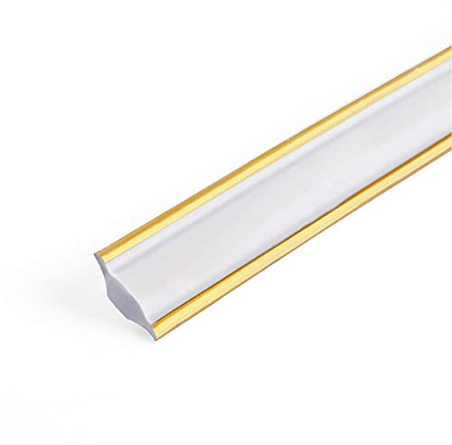 PVC Edging Strip Self Adhesive Quadrant Trim Skirting Board 5M Home Wall Inside Corner Decoration Caulk Strip Strong Self-Adhesive Anti-Mold Skirting Board(White with Gold Trim,27 * 20mm)