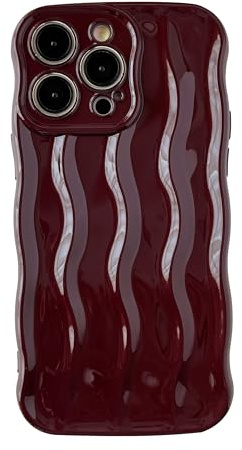 Caseative Curly Wave Pattern Frame Soft Compatible with iPhone Case (Red,iPhone 14 Pro Max)